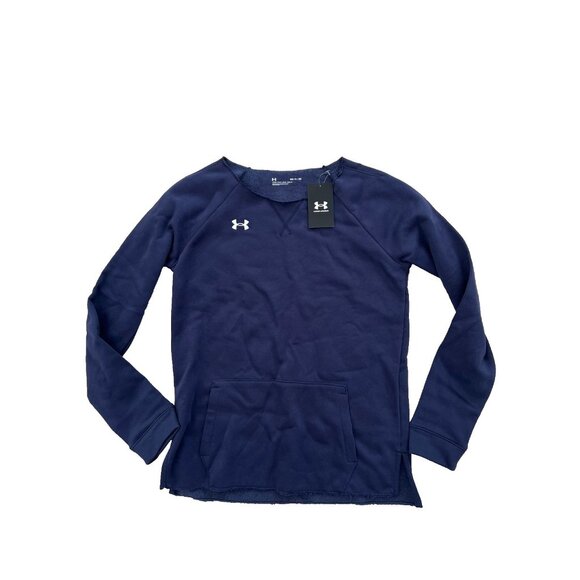 Under Armour 1305784 Hustle Fleece Crew Sweatshirt Navy ( S ) - Picture 2 of 3